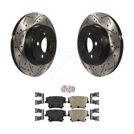 Front and Rear Drilled Slotted Brake Rotors Silver and Ceramic Pads Kit | BRKPKG039450